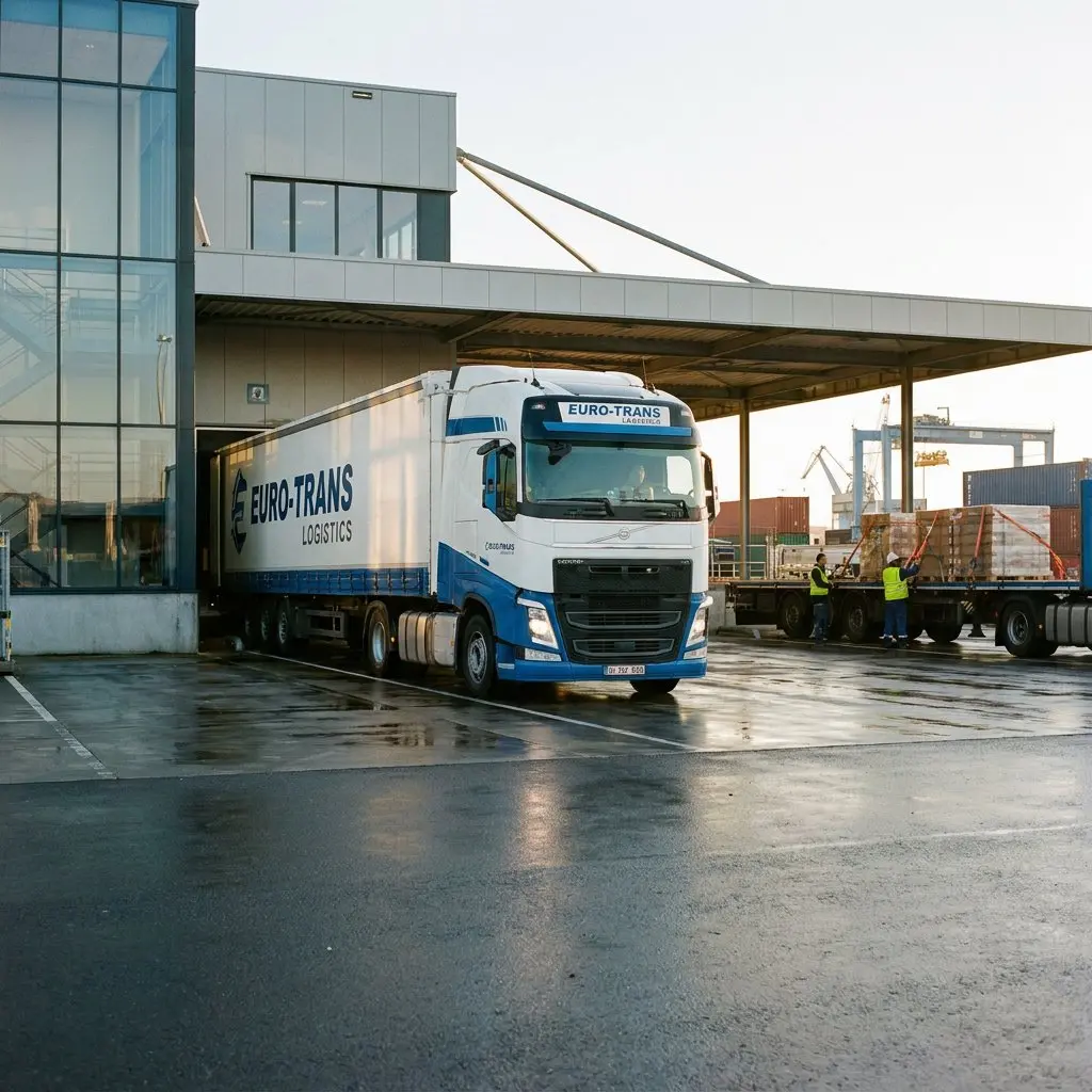 Euro-Trans Logistics truck at the loading dock of a port distribution centre